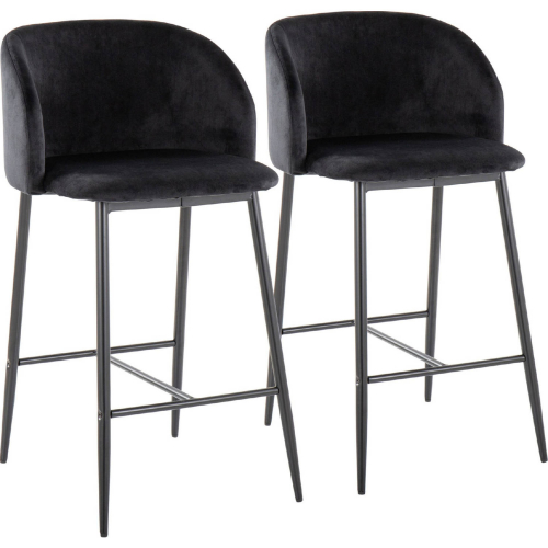 Fran 26" Counter Stool in Black Metal & Black Velvet (Set of 2)